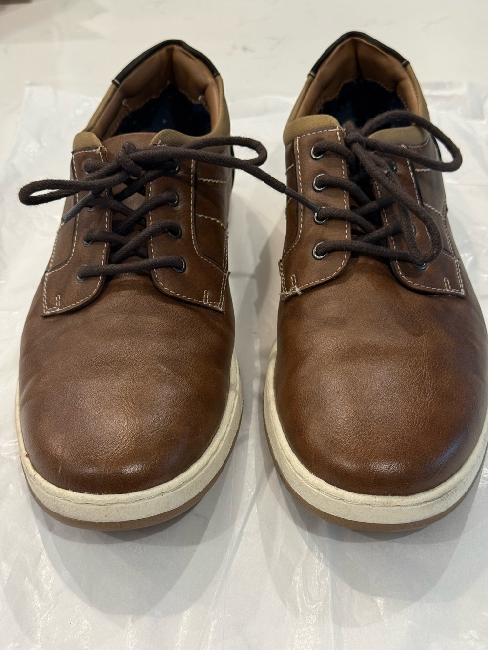 Hawker Rye Men's Brown Leather-Style Lace-Up Sneakers (Men's US Size 9.5)
